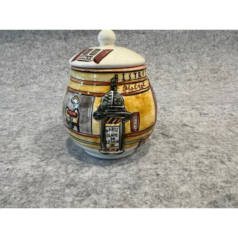 Sakura Bistro Scenes Hand Painted Creamer‎ and Covered Sugar Set